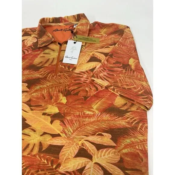 NWT Robert Graham PARADISE GARAGE S/S Zip Polo Shirt‎ Orange Medium  $138 - Picture 2 of 10